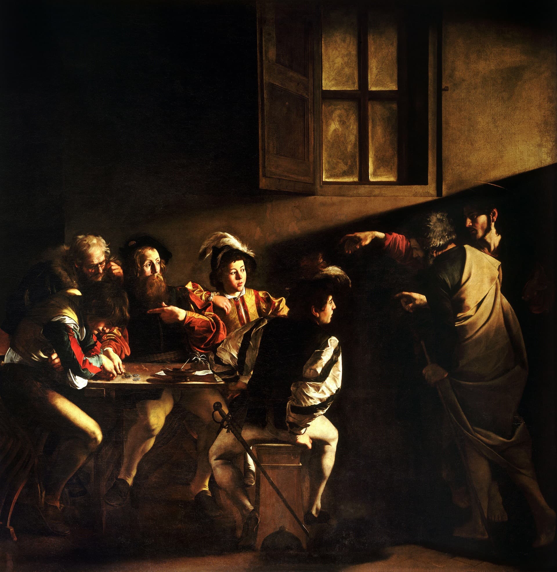 The Calling of Saint Matthew — Christ’s summons piercing the darkness.